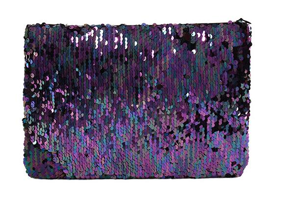 供应2018新款紫色珠片手拿化妆品收纳包化妆包
