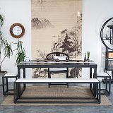 福建铁艺家具新中式茶桌实木桌椅组合;