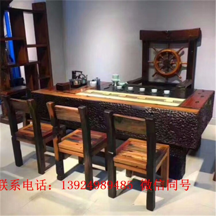 中式仿古禅意茶道桌老船木茶桌流水功夫茶桌椅组合实木茶台茶艺桌