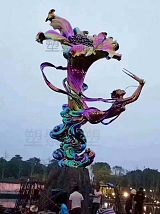 不銹鋼百合花電鍍雕塑 人物吹笙舞蹈雕塑公園;
