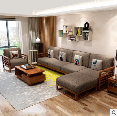 达仕奇北欧全实木沙发简约转角组合布沙发