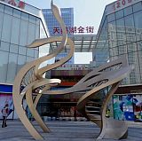 辽源步行街景观 不锈钢拉丝天鹅雕塑 抽象双鹅比翼摆件;