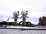 西安火车站广场不锈钢熊猫雕塑 镂空熊猫摆件定制;