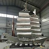 青岛塑景制作不锈钢帆船雕塑 海景场地船模型图;