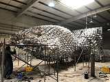 福州大型公园菱形焊接鱼雕塑 抽象镂空上海之鱼制作图;