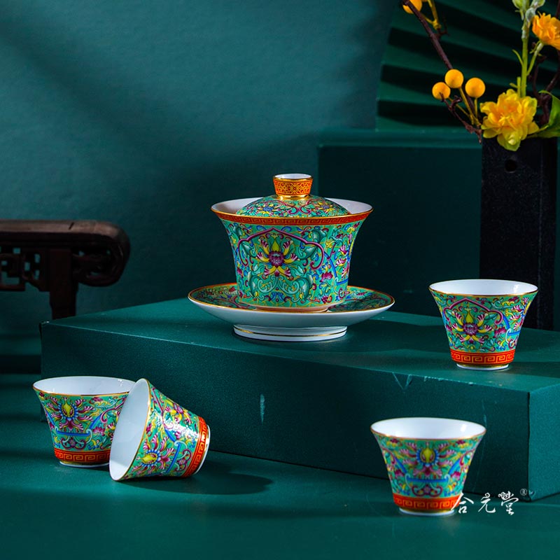 景德镇珐琅彩茶具礼品套装传统特色缠枝莲茶具