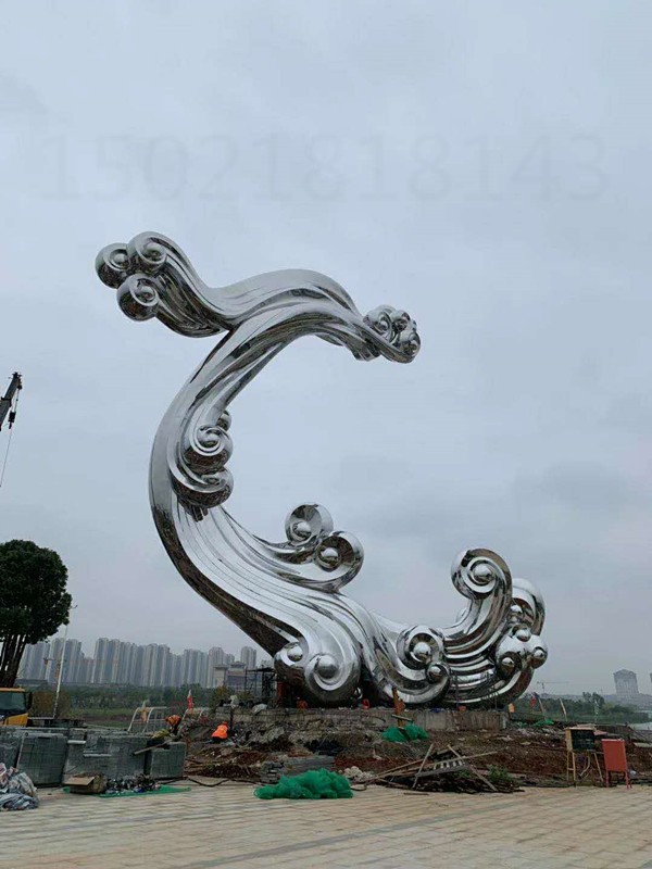 浙江南昌公园不锈钢抽象雕塑 大型镜面浪花摆件