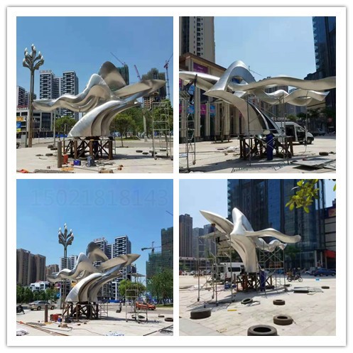 黑河城市景观抽象不锈钢鸟雕塑 拉丝效果飞鸟雕塑设计