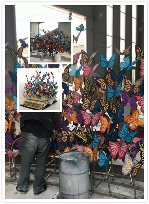 济宁户外不锈钢彩绘蝴蝶雕塑 飞舞动物透雕摆件