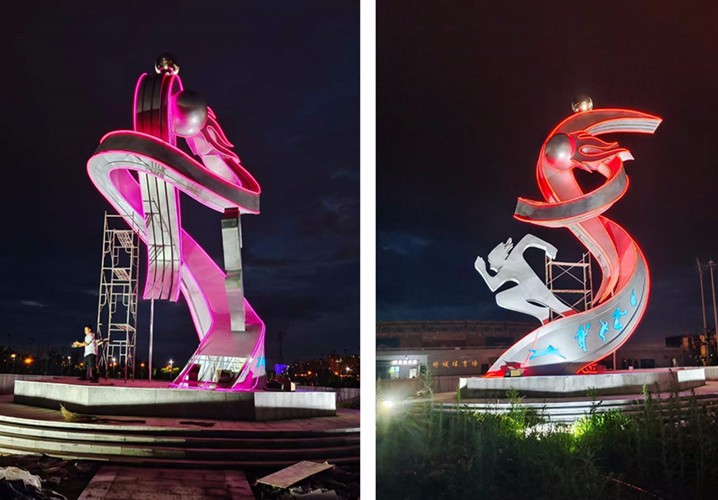 阜新城建 大型运动人物雕塑 不锈钢彩色灯光雕塑工艺