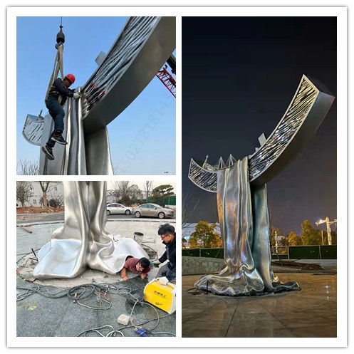 无锡海纳公园主题雕塑 大型不锈钢抽象帆船雕塑