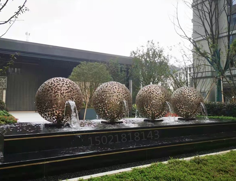 贵州楼盘内水景 不锈钢镂空球雕塑 小球流水雕塑工厂