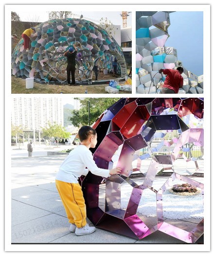 云南城市广场雕塑 不锈钢彩绘半球雕塑摆件