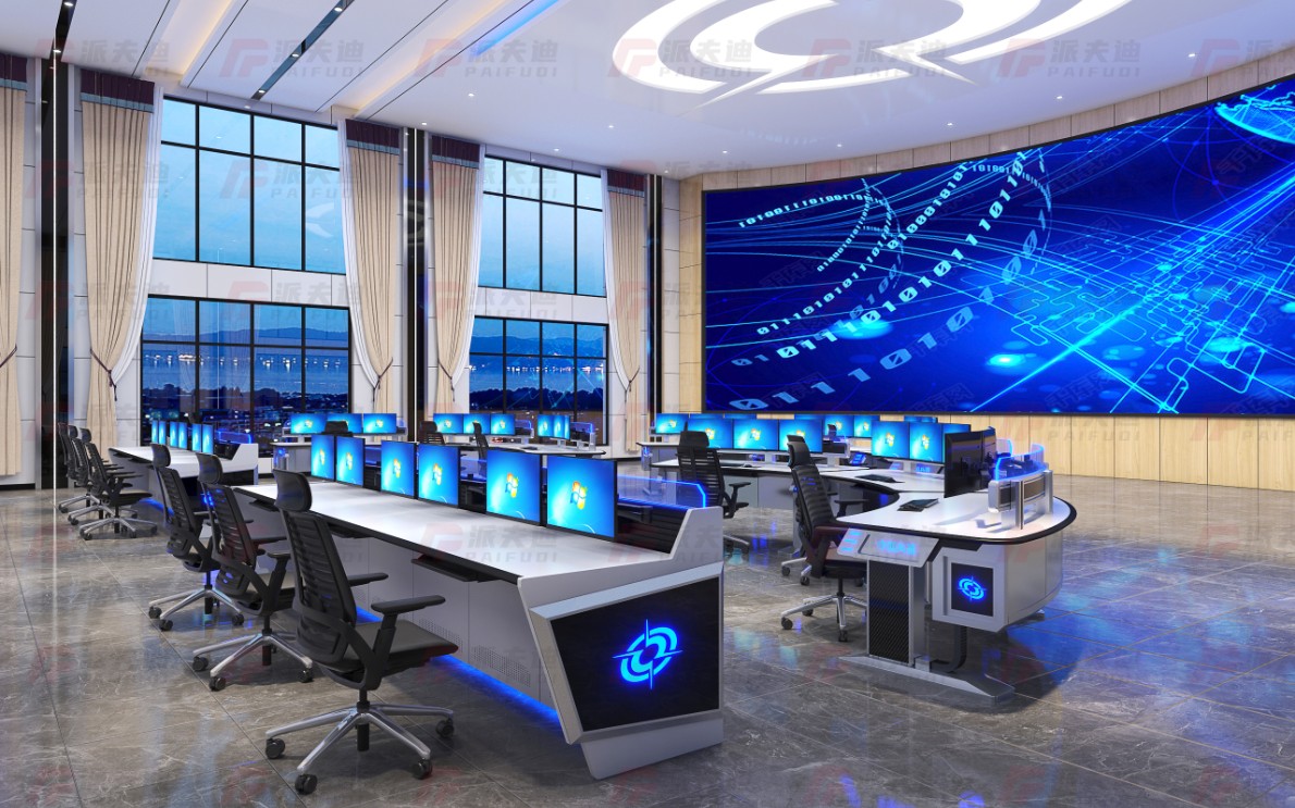 现代科技控制台指挥中心中控台调度台多媒体电脑桌工作台
