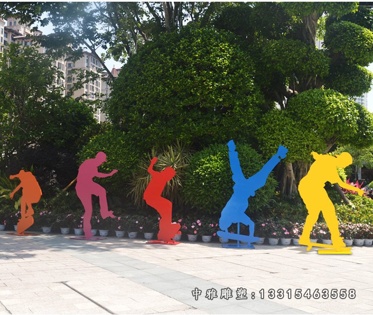 公园运动人物雕塑，玻璃钢抽象滑板人物剪影雕塑.jpg