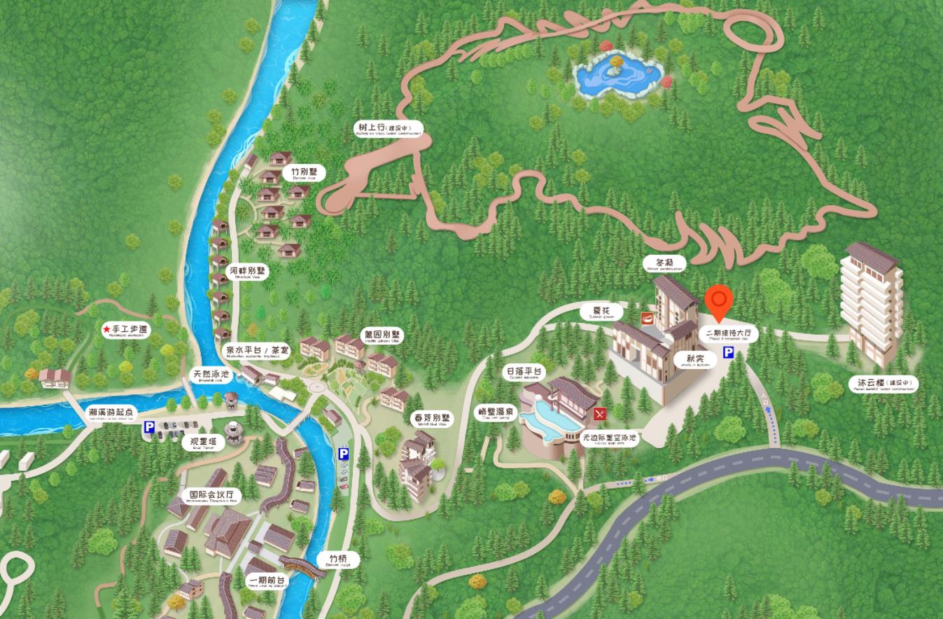 手绘地图导航小程序山西景区旅游卡通手绘地图