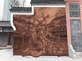 河南红铜风景人物浮雕 街头立体艺术自行车摆件;