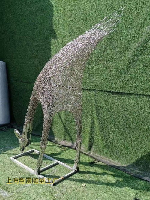 兰溪钢丝编织抽象鹿雕塑 不锈钢无角鹿园林景观定制