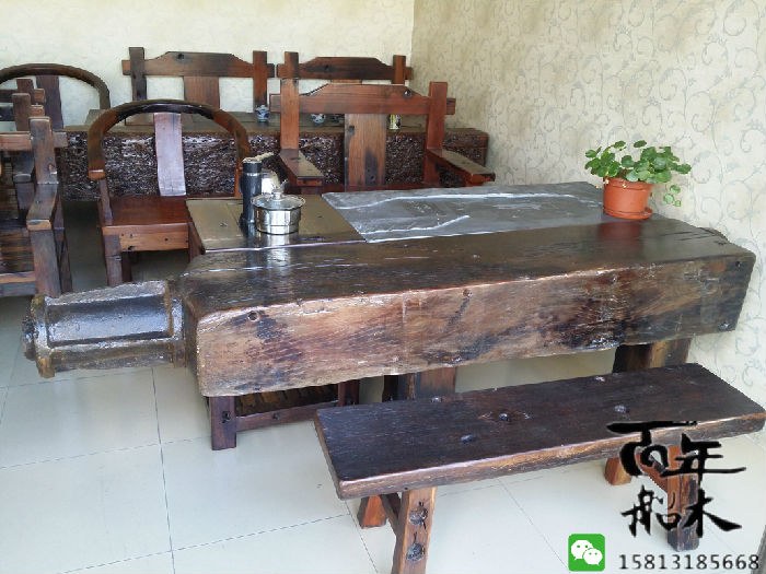 老船木茶桌椅组合 仿古实木功夫茶几茶台家具泡茶茶艺桌中式 