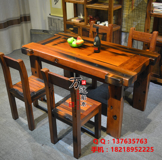 老船木餐桌椅组合实木茶桌客厅简约餐桌中式餐厅餐桌明清仿古家具