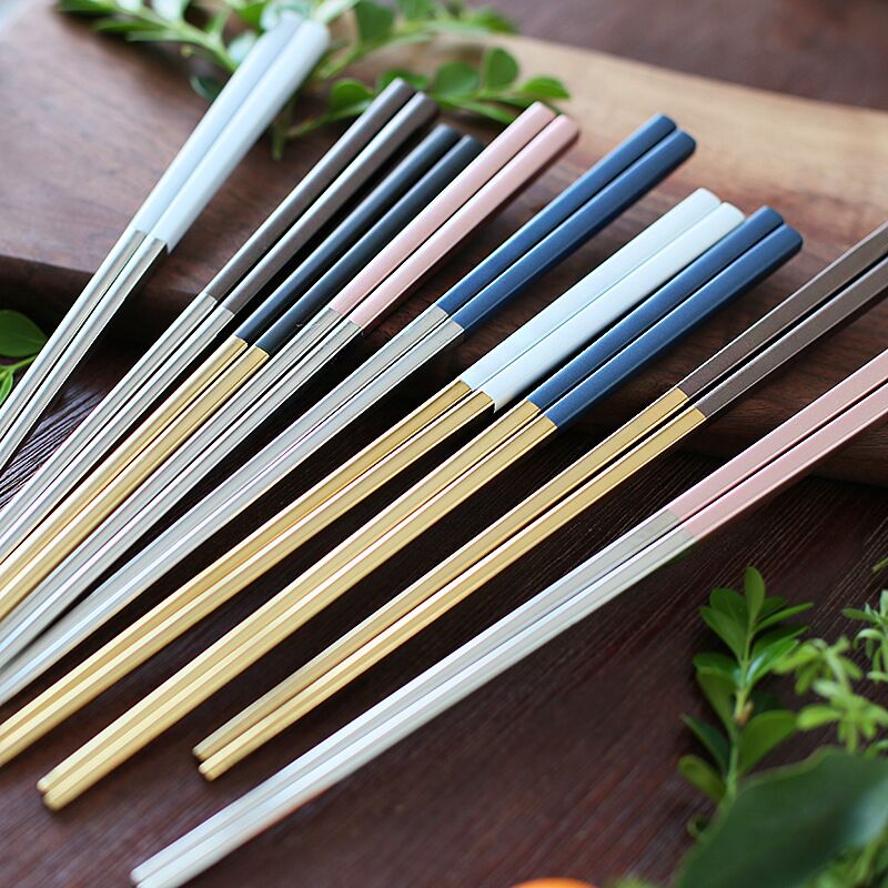 葡萄牙同款304不锈钢家用创意筷子 粉色 黑金 黑银 白金长筷子