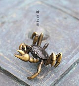 螃蟹壶盖置 日本铜器壶盖托铸铜横财将军招财蟹 创意茶具配件批发;